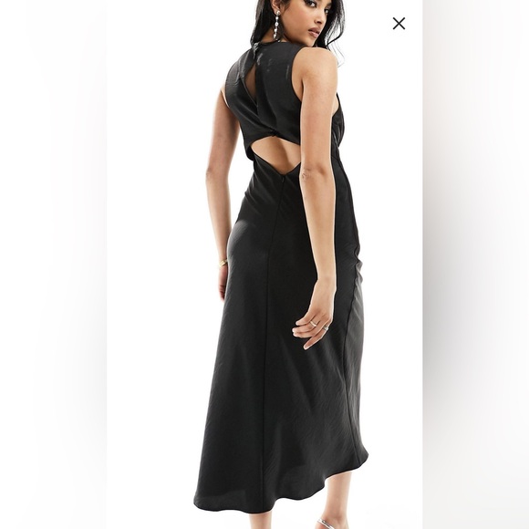 NWT Black ASOS Keyhole Tie Midi Dress Satin - Picture 4 of 4